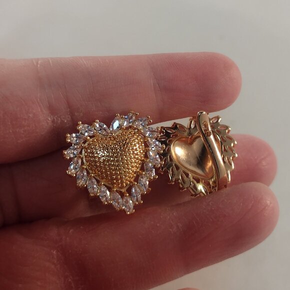18K Yellow Gold Filled Heart White Diamond Zircon Earrings Gorgeous Gift - Picture 7 of 12